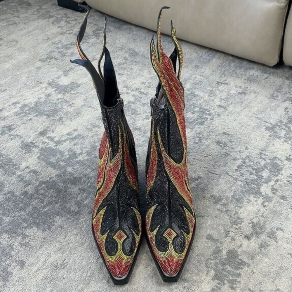 Club Exx Dolls Kill Rhinestone Fire ‘SHERIFF SHINE’ Cowboy Boots NEW 10/9 - Picture 4 of 9